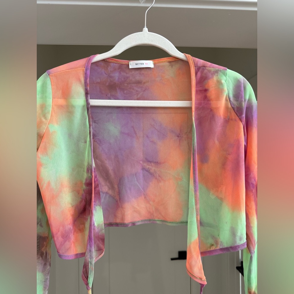 Sheer Tie-Dye Cropped Top - Purple/Green/Orange